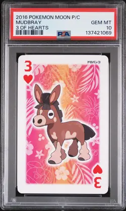 2016 POKEMON MOON PLAYING CARDS 3 OF HEARTS MUDBRAY PSA 10 - Image 1