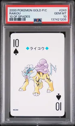 2000 POKEMON GOLD VERSION PLAYING CARDS 10 OF SPADES #243 RAIKOU PSA 10 - Image 1