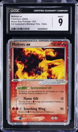 2005 POKEMON BLACK STAR PROMOS EX COLLECTOR'S WINDOW TINS HOLO MOLTRES EX CGC 9 - Image 1