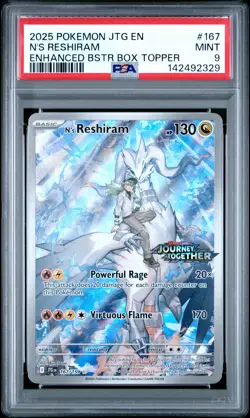 2025 POKEMON JTG ENHANCED BOOSTER BOX TOPPER #167 N'S RESHIRAM PSA 9 - Image 1