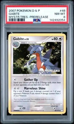 2007 POKEMON DIAMOND & PEARL MYSTERIOUS TREASURES PRERELEASE #48 GABITE PSA 8 - Image 1