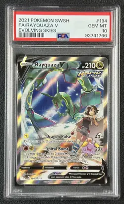 RAYQUAZA V PSA 10 2021 POKEMON SWORD & SHIELD EVOLVING SKIES #194/203 FA GEM 766 - Image 1