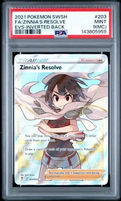 2021 POKEMON SWORD & SHIELD EVOLVING SKIES #203 FULL ART/ZINNIA'S RESOLVE PSA 9 - Image 1