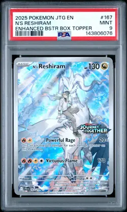 2025 POKEMON JTG ENHANCED BOOSTER BOX TOPPER #167 N'S RESHIRAM PSA 9 - Image 1