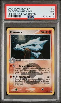 2004 POKEMON EX FIRE RED & LEAF GREEN #7 MAROWAK-REVERSE FOIL PSA 7 - Image 1