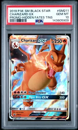 2019 POKEMON SM BLACK STAR PROMO HIDDEN FATES TINS #SM211 CHARIZARD GX PSA 10 - Image 1