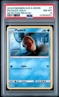 2019 POKEMON SUN & MOON DETECTIVE PIKACHU #7 PSYDUCK-HOLO PSA 8 - Image 1