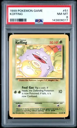 1999 POKEMON BASE SET UNLIMITED #51 KOFFING PSA 8 - Image 1