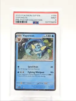 VAPOREON 2025 POKEMON S&V PROMO PRE POSTER COLLECTION MINT B #168 PSA 9 Q5677 - Image 1