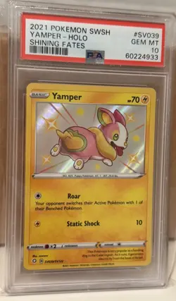 2021 POKEMON SWORD & SHIELD SHINING FATES #SV039 YAMPER-HOLO PSA 10 - Image 1