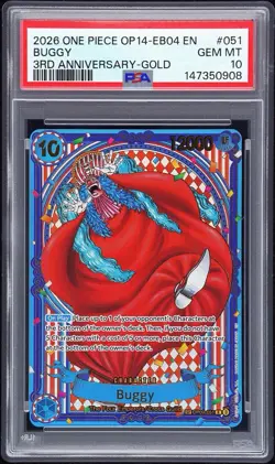2026 ONE PIECE OP14-EB04-THE AZURE SEA'S SEVEN 3RD ANV-GOLD #051 BUGGY PSA 10 - Image 1