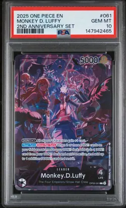 2025 ONE PIECE ENGLISH VERSION 2ND ANNIVERSARY SET #061 MONKEY D. LUFFY PSA 10 - Image 1