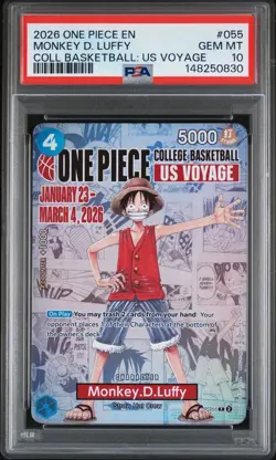 2026 ONE PIECE PROMOS COLLEGE BASKETBALL: US VOYAGE MONKEY D. LUFFY PSA 10 - Image 1