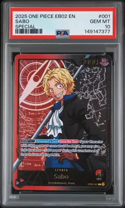 2025 ONE PIECE EB02-EXTRA BOOSTER ANIME 25TH COLLECTION SPECIAL #001 SABO PSA 10 - Image 1