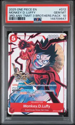 2025 ONE PIECE 3RD ANNIV TOURNAMENT 3 BROTHERS PACK #012 MONKEY D. LUFFY PSA 10 - Image 1