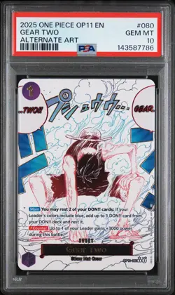 2025 ONE PIECE OP11-A FIST OF DIVINE SPEED ALTERNATE ART #080 GEAR TWO PSA 10 - Image 1