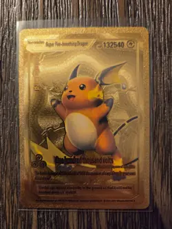 Pokemon Raichu Super Fire Breathing Dragon GOLD Foil Fan Art Card - HP 132540 - Image 1