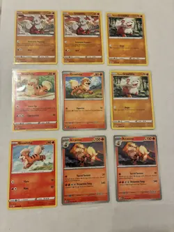Lot Of 9 Growlithe and Arcanine Pokemon Cards - Image 1