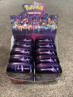 Pokemon MEGA HEROES Mini Tin Display (10 Tins) All Artworks, No Shrink - Image 1