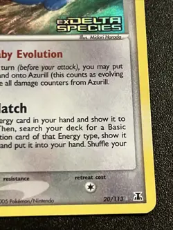 Pokemon Card Ex Delta Species Azurill 20/113 2005 Reverse Stamped Holo - Image 4