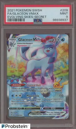 2021 Pokemon SWSH Evolving Skies Secret #209 FA/ Glaceon VMAX PSA 9 MINT - Image 1