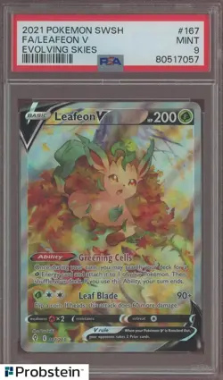 2021 Pokemon SWSH Evolving Skies #167 FA/ Leafeon V PSA 9 MINT - Image 1