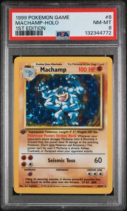1999 POKEMON BASE SET 1ST EDITION #8 MACHAMP-HOLO PSA 8 - Image 1
