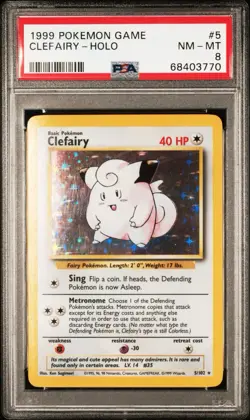 1999 POKEMON BASE SET UNLIMITED #5 CLEFAIRY-HOLO PSA 8 - Image 1