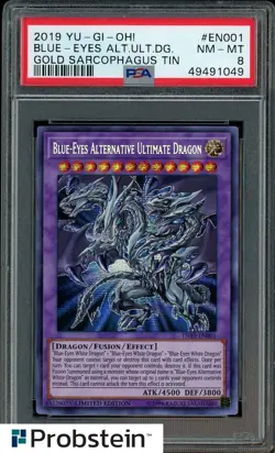 2019 Yu-Gi-Oh! Sarcophagus Tin #EN001 BlueEyes Alternative Ultimate Dragon PSA 8 - Image 1