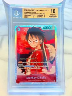 2022 One Piece MONKEY.D.LUFFY BGS 10 SUPER PRE-RELEASE ST01-012 STRAW HAT - Image 1