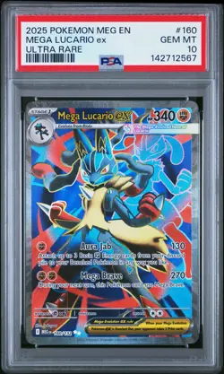 2025 POKEMON MEG EN-MEGA EVOLUTION ULTRA RARE #160 MEGA LUCARIO EX PSA 10 - Image 1