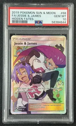 JESSIE & JAMES PSA 10 2019 POKEMON SM SUN & MOON HIDDEN FATES #68/68 FA 644 - Image 1