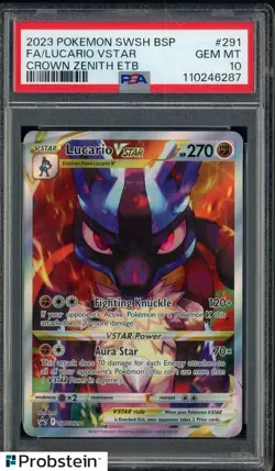 2023 Pokemon SWSH BSP Crown Zenith ETB #291 FA Lucario VStar PSA 10 GEM MINT - Image 1