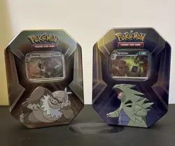 Two (2) TCG Pokemon Factory Sealed Tins | Triple Whammy Tyranitar, and Slaking - Image 1