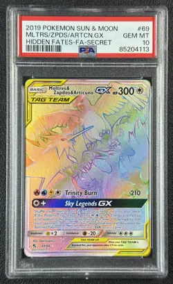 MOLTRES & ZAPDOS ARTICUNO GX PSA 10 2019 POKEMON SM HIDDEN FATES #69/68 FA 4113 - Image 1