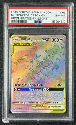 MOLTRES & ZAPDOS ARTICUNO GX PSA 10 2019 POKEMON SM HIDDEN FATES #69/68 FA 4110 - Image 1