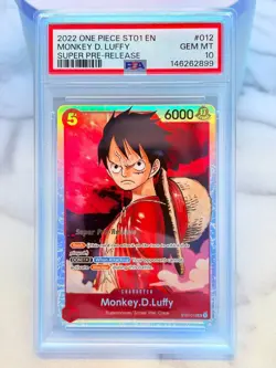 2022 One Piece MONKEY.D.LUFFY PSA 10 SUPER PRE-RELEASE ST01-012 STRAW ENGLISH - Image 1