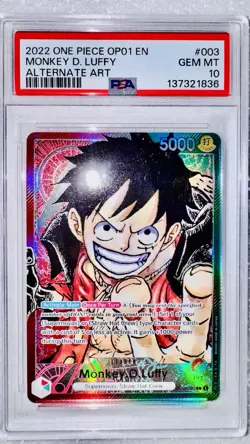 OP-01 Alternate Art #003 Monkey D Luffy Pre-Errata Wave 1 Alpha One Piece PSA 10 - Image 3