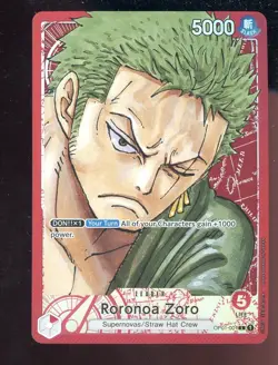 #2 One Piece English OP01-001 Roronoa Zoro Alternate Art Leader - Image 1