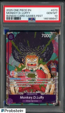 2025 One Piece EN Bandai Card Games Fest #073 Monkey D. Luffy PSA 10 - Image 1
