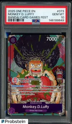 2025 One Piece EN Bandai Card Games Fest #073 Monkey D. Luffy PSA 10 - Image 1
