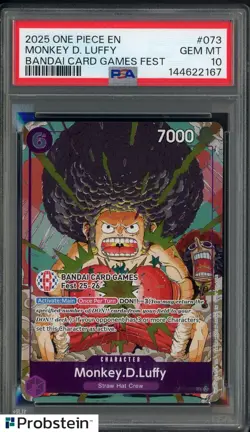 2025 One Piece EN Bandi Card Games Fest #073 Monkey D. Luffy PSA 10 MINT - Image 1