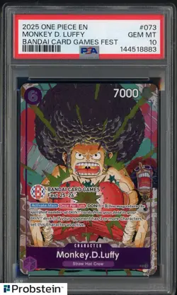 2025 One Piece EN Bandi Card Games Fest #073 Monkey D. Luffy PSA 10 MINT - Image 1