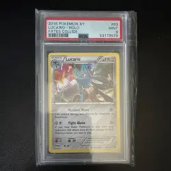 Pokemon Lucario 63/124 Fates Collide Holo Rare 2016 PSA 9 110 HP Card - Image 1