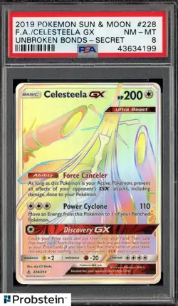 2019 Pokemon Sun & Moon Unbroken Bonds Secret #228 FA Clesteela Gx PSA 8 NM-MT - Image 1