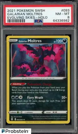 2021 Pokemon SWSH Evolving Skies #093 Galarian Moltres Holo PSA 8 NM-MT - Image 1