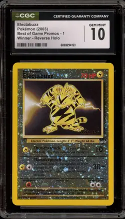 Pokemon Electabuzz Best of Game Winner Reverse Holo Promo #1 CGC 10 Gem Mint - Image 1