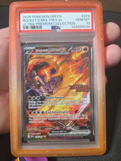 2025 Pokemon Destined Rivals EN Rocket’s Moltres Stamped UPC #229 PSA 10 Graded - Image 1