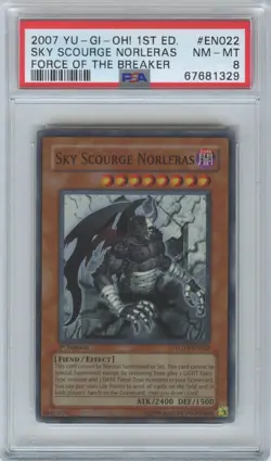 2007 Yu-Gi-Oh! Sky Scourge Norleras 1st Ed. Super Rare #FOTB-EN022 PSA 8 NM-MT - Image 1