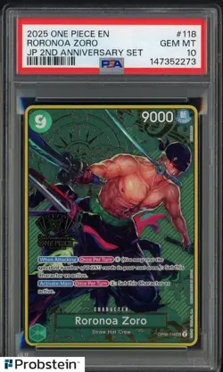 2025 One Piece EN 2nd Anniversary Set #118 Roronoa Zoro PSA 10 GEM MINT - Image 1